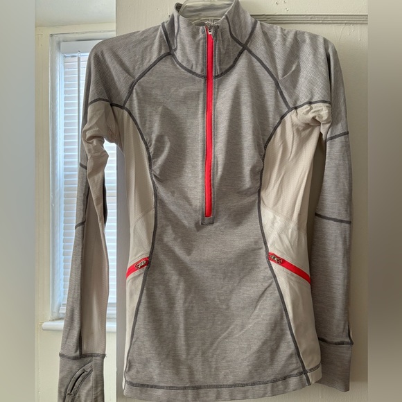 VINTAGE Lululemon half zip running base layer, grey striped and white with pink - Picture 1 of 6